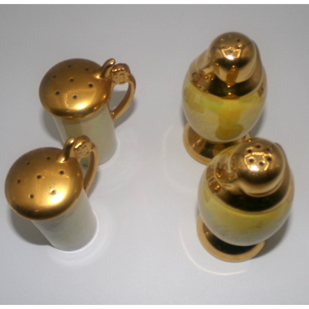 Vintage Lusterware Yellow White Pearlescent Gold Trim Salt & Pepper Shaker Sets - Picture 4 of 13